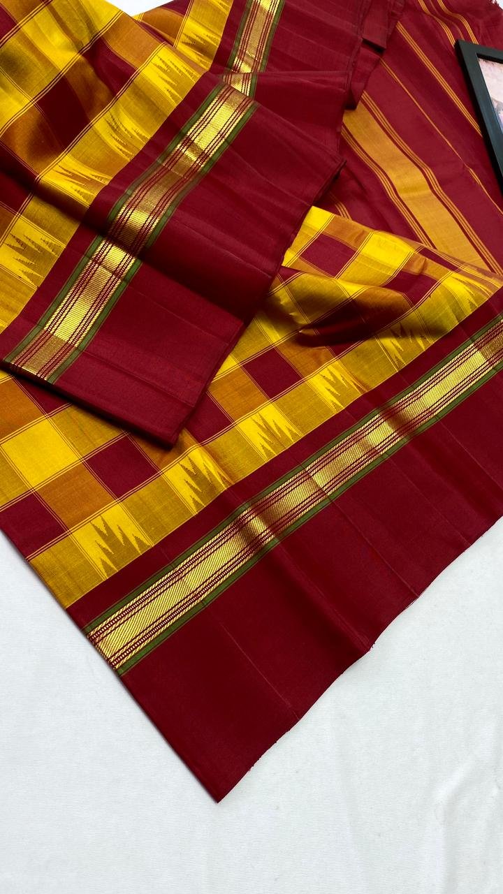 Mustard Yellow  Kanchipuram Handloom Bridal Silk Saree